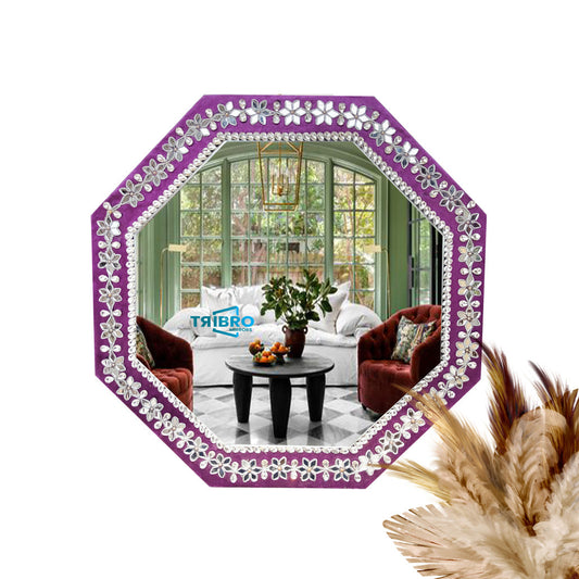 TriBro Octagon dazzling Silver Designing Handmade Wall Mirror