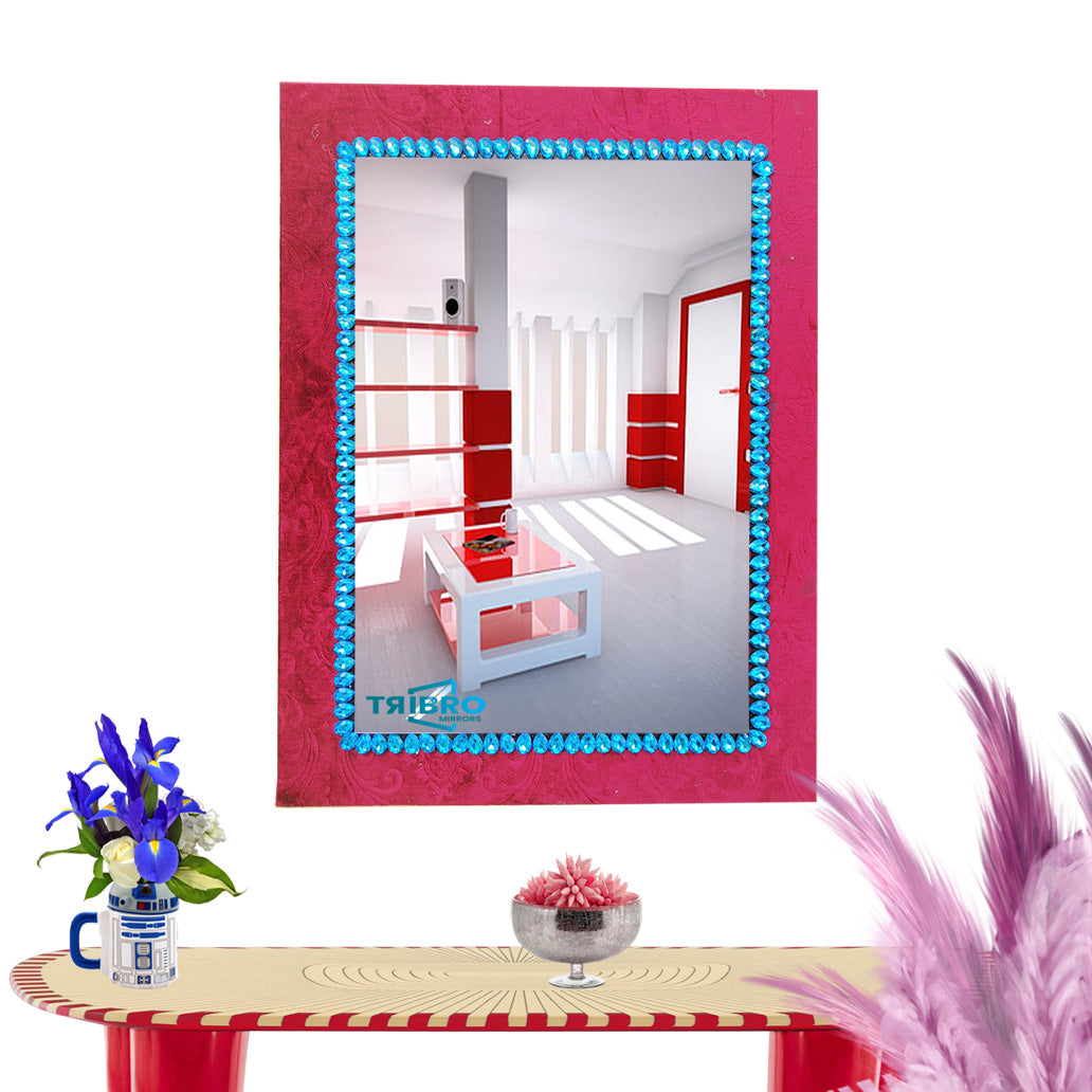 TriBro Rectangle Shape Eye Catching Handmade Mirror with Red and Blue color