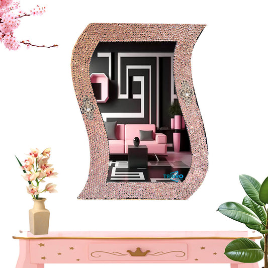 TriBro S-Shape EYE catching Handmade wall Mirror with Pink Color