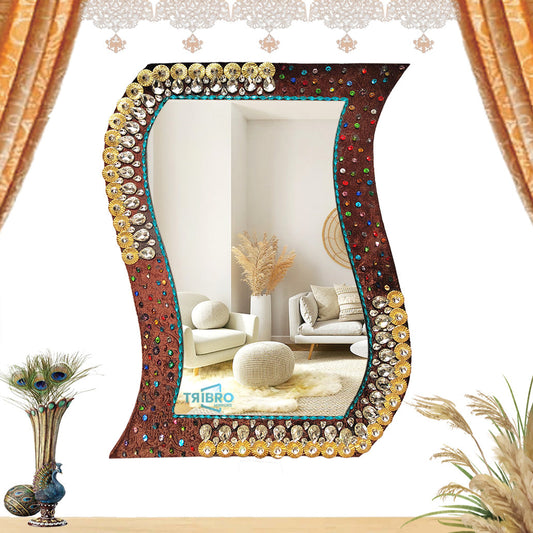 TriBro S-Shape New Look Decorative Handmade wall Mirror in Brown, Gold and Silver color