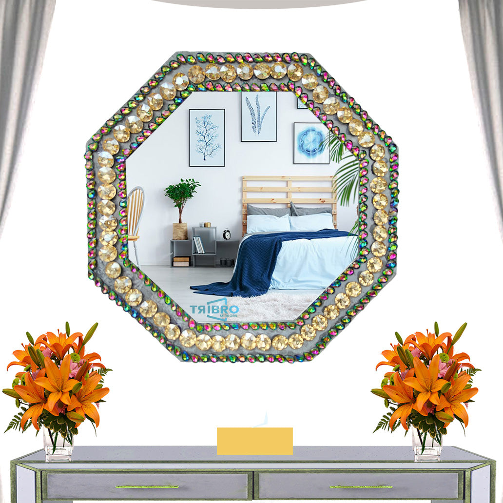 TriBro Octagonal Luxury Style Handmade Wall Mirror in Grey and Gold