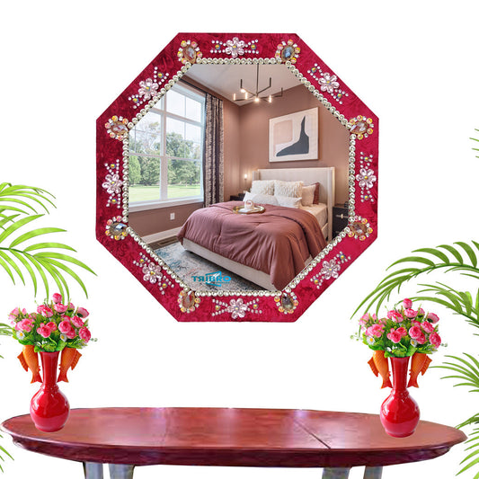 TriBro Octagon Shape NEW Look Handmade Wall Mirror IN  Red and Silver color